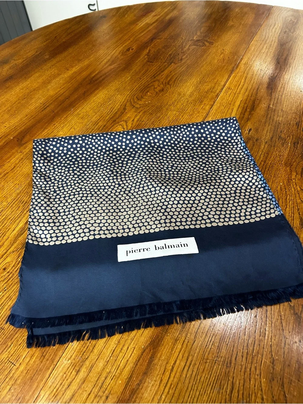 Pierre Balmain Men’s Silk Polka Dot Scarf Navy Blue Brown 50x14.5 Vintage